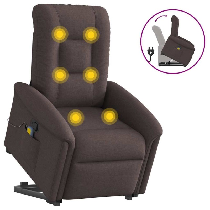 Fauteuil inclinable de massage Marron foncé Tissu 619966619966
