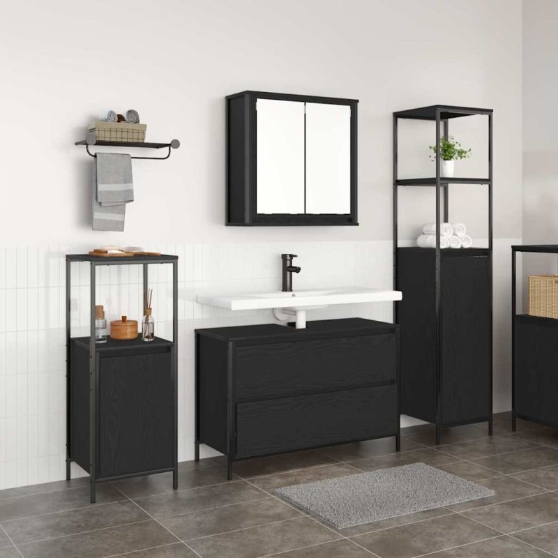 Ensemble de mobilier de salle de bain 3 pcs Chêne noir 619973619973