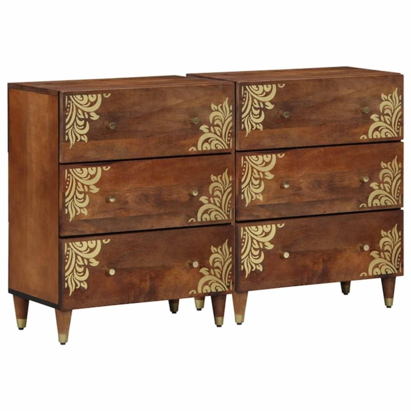 Buffet 2 pcs marron miel 60 x 33 x 75 cm Bois de mangue massif 620008620008