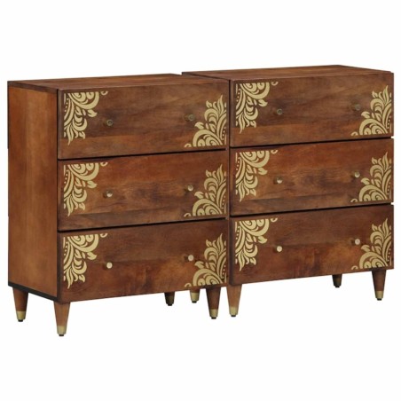Buffet 2 pcs marron miel 60 x 33 x 75 cm Bois de mangue massif 620008620008