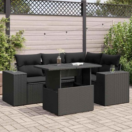 Salon de jardin 5 pcs avec coussins noir résine tressée 620021620021