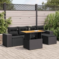 Salon de jardin 6 pcs avec coussins noir résine tressée 620069620069