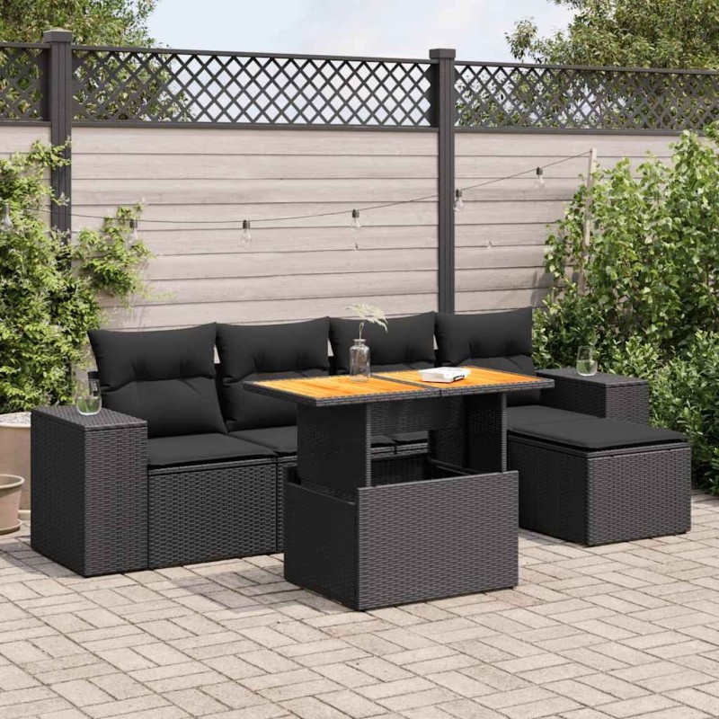 Salon de jardin 6 pcs avec coussins noir résine tressée 620069620069