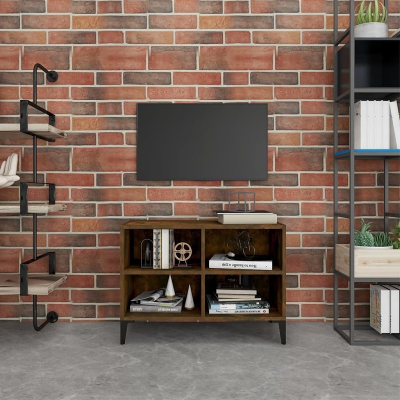 Meuble TV avec pieds en métal Chêne fumé 69,5x30x50 cm 620155620155
