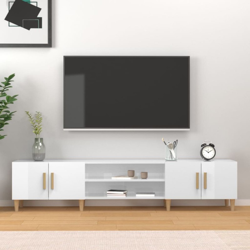 Meuble TV blanc brillant 180x31,5x40 cm bois d'ingénierie 620158620158
