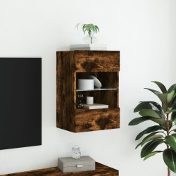 Meuble TV mural avec lumières LED chêne fumé 40x30x60,5 cm 620159620159