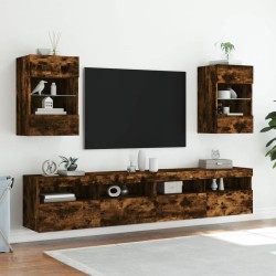 Meuble TV mural avec lumières LED chêne fumé 40x30x60,5 cm 620159620159