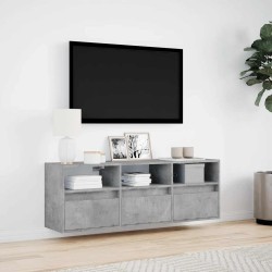Meuble TV mural avec lumières LED gris béton 130x31x45 cm 620160620160