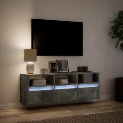 Meuble TV mural avec lumières LED gris béton 130x31x45 cm 620160620160