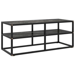 Meuble TV noir avec verre marbre noir 100x40x40 cm 620171620171