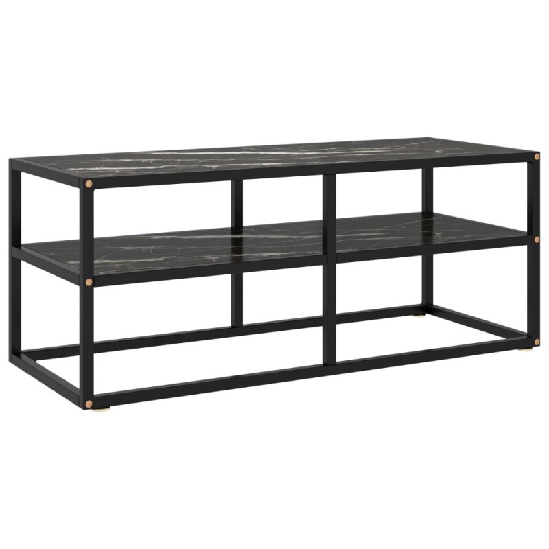Meuble TV noir avec verre marbre noir 100x40x40 cm 620171620171