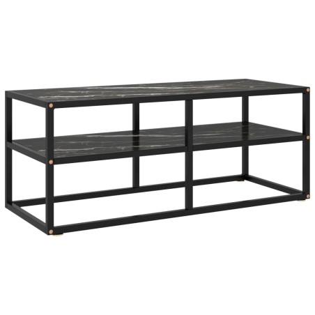 Meuble TV noir avec verre marbre noir 100x40x40 cm 620171620171