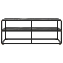 Meuble TV noir avec verre marbre noir 100x40x40 cm 620171620171