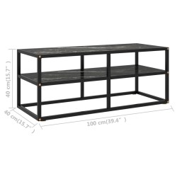 Meuble TV noir avec verre marbre noir 100x40x40 cm 620171620171