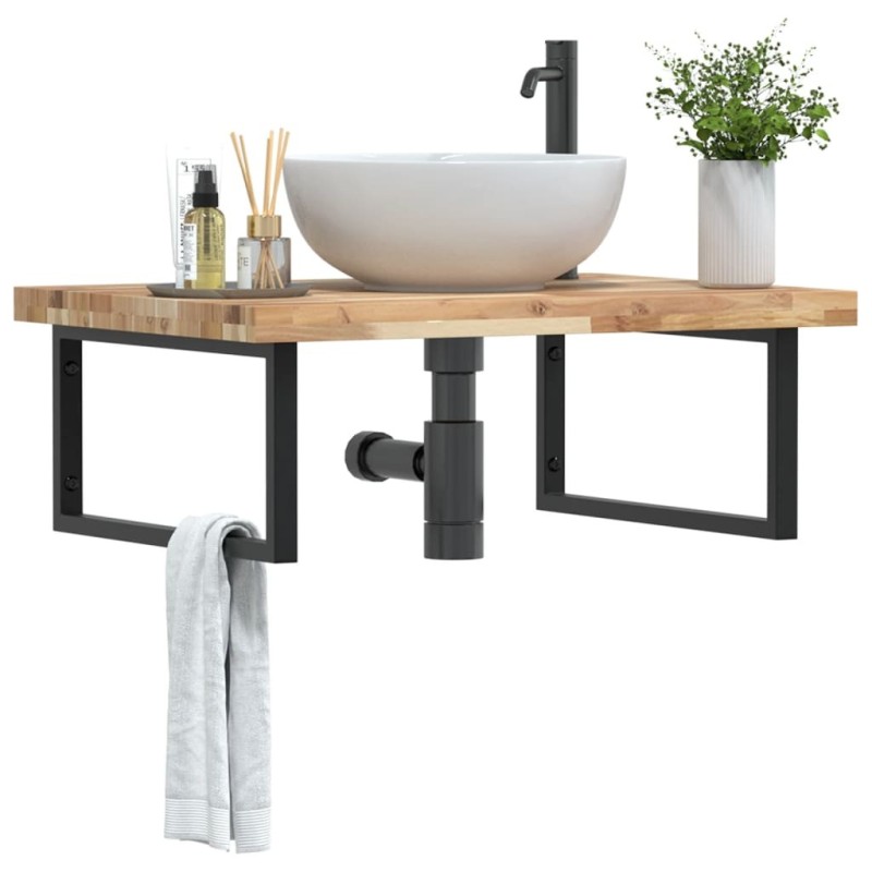 Étagère de vasque murale acier et bois massif d'acacia 620244620244