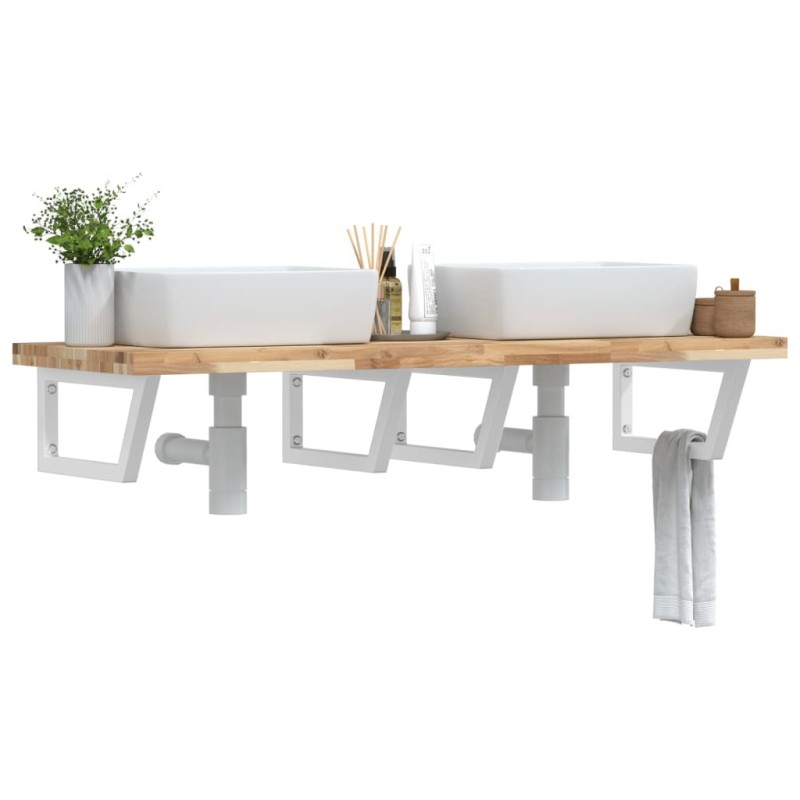 Étagère de vasque murale acier et bois massif d'acacia 620248620248