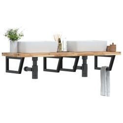 Étagère de vasque murale acier et bois massif d'acacia 620249620249