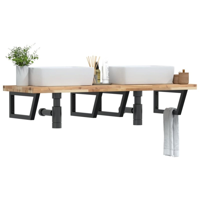 Étagère de vasque murale acier et bois massif d'acacia 620249620249