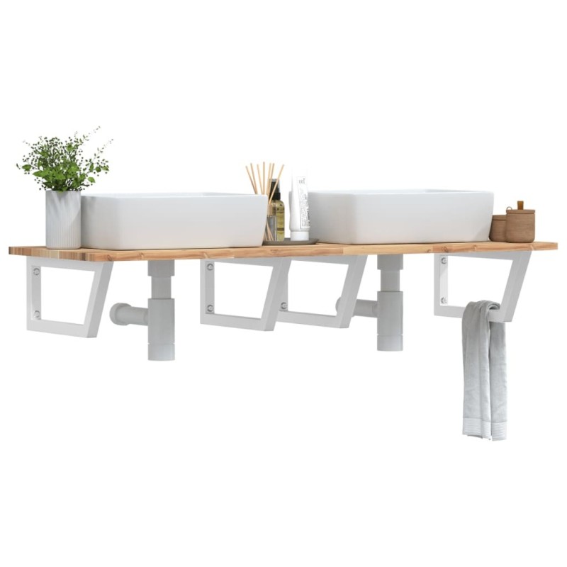 Étagère de vasque murale acier et bois massif d'acacia 620251620251