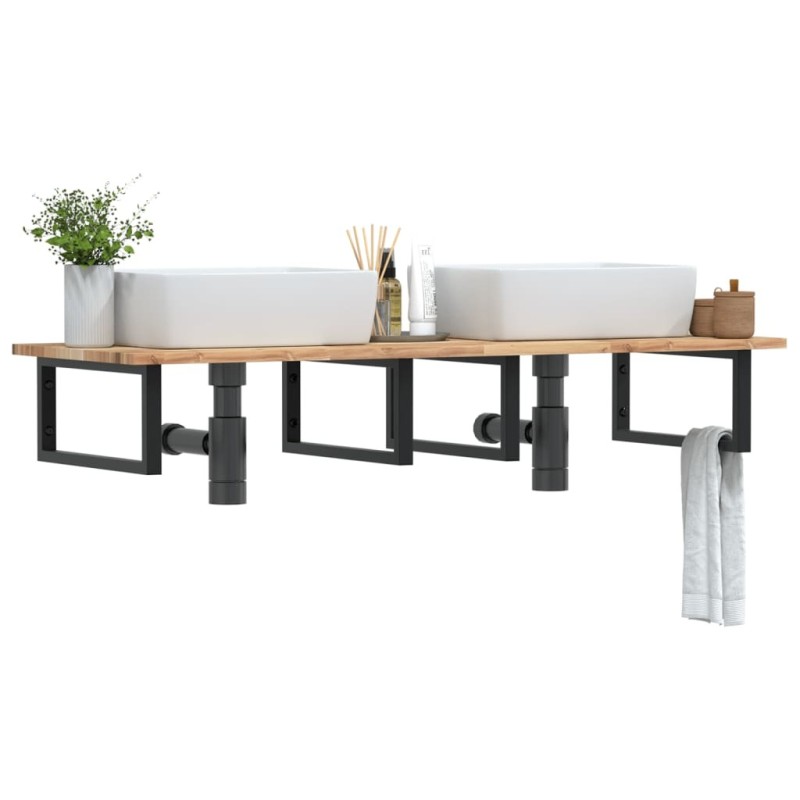 Étagère de vasque murale acier et bois massif d'acacia 620259620259