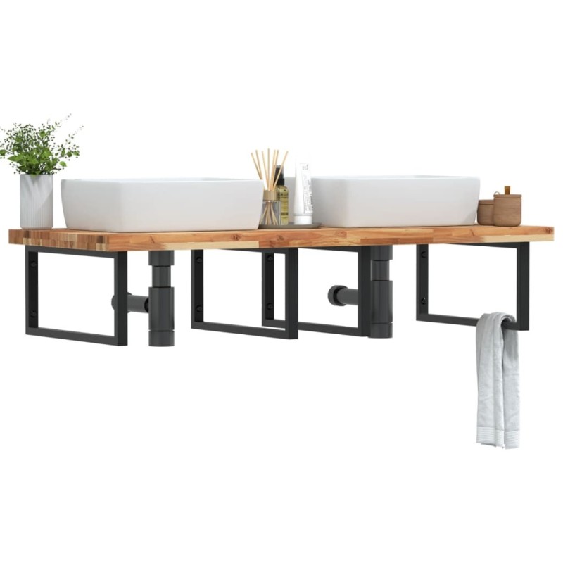 Étagère de vasque murale acier et bois massif d'acacia 620260620260