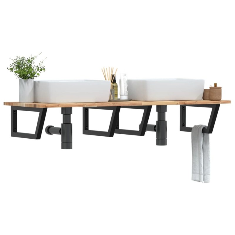 Étagère de vasque murale acier et bois massif d'acacia 620261620261