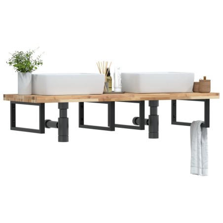 Étagère de vasque murale acier et bois massif d'acacia 620266620266