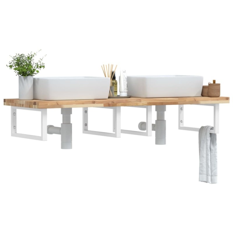 Étagère de vasque murale acier et bois massif d'acacia 620275620275