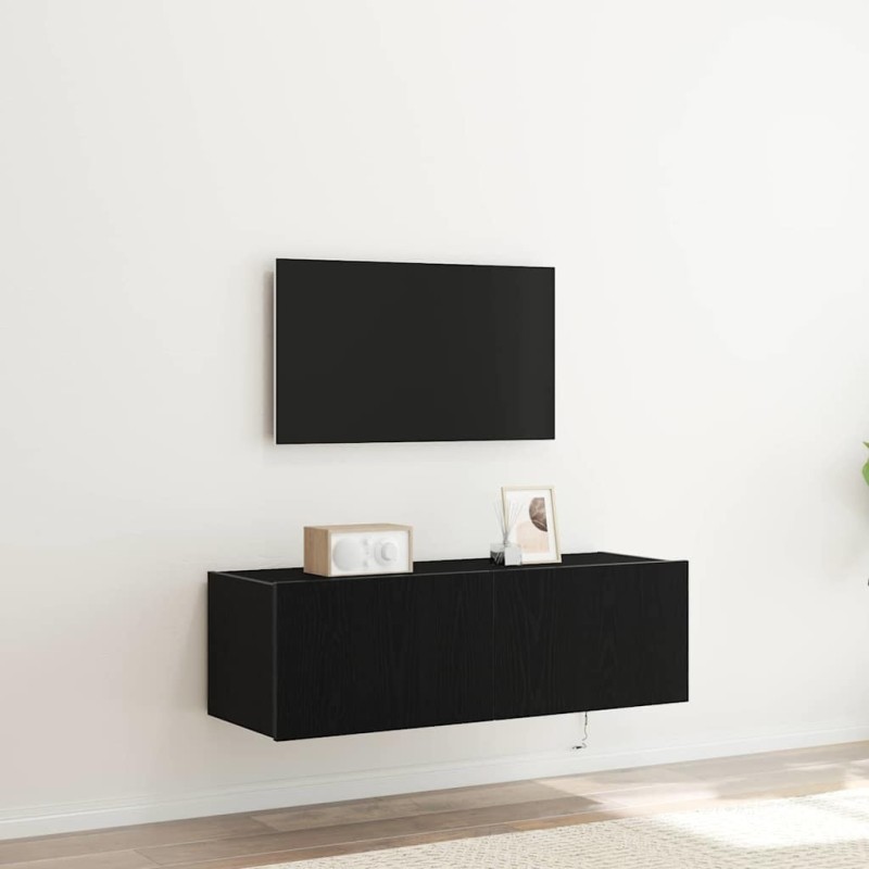 Meuble TV mural avec LED 2 pcs Chêne noir 100 x 35 x 31 cm 620435620435