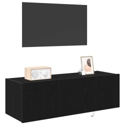 Meuble TV mural avec LED 2 pcs Chêne noir 100 x 35 x 31 cm 620435620435