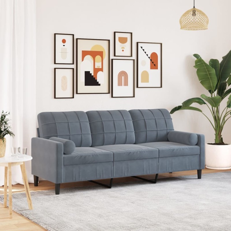 Canapé 3 places avec oreillers gris foncé 180 cm velours 620461620461