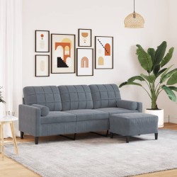 Canapé à 3 places avec repose-pieds Gris foncé 180 cm Velours 620463620463