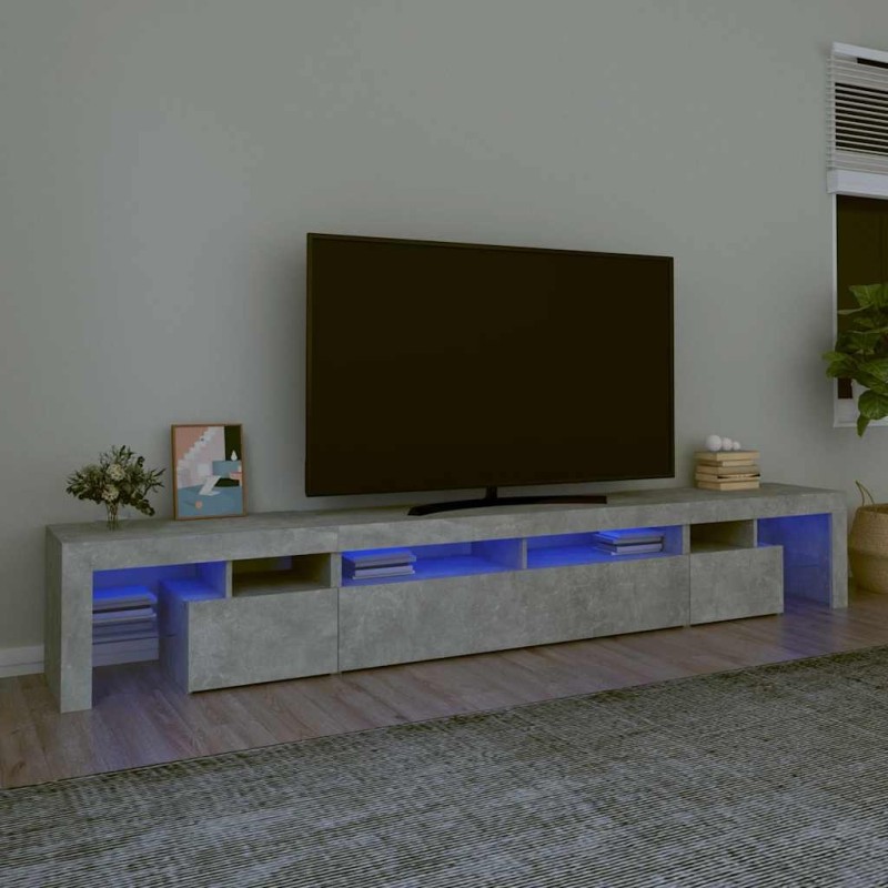Meuble TV avec lumières LED Gris béton 260x36,5x40 cm 620492620492