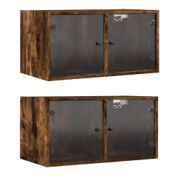 Armoires murales et portes vitrées 2pcs chêne fumé 68,5x37x35cm 620512620512