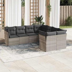 Salon de jardin 8 pcs avec coussins gris clair résine tressée 620528620528
