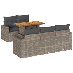 Salon de jardin 6 pcs avec coussins gris résine tressée 620551620551