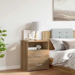 Table de chevet chêne artisanal 50x32x60 cm bois d'ingénierie 620559620559