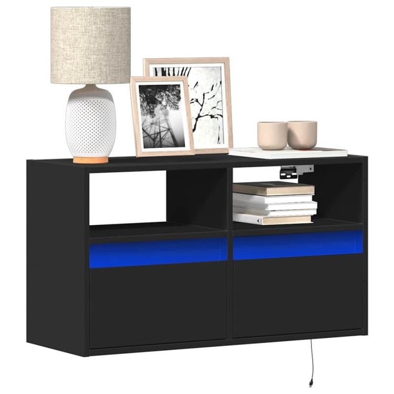 Meuble TV mural avec lumières LED noir 80x31x45 cm 620600620600