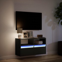 Meuble TV mural avec lumières LED noir 80x31x45 cm 620600620600