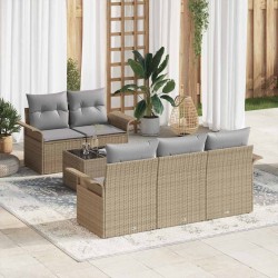 Ensemble de Canapés avec coussin 6 pcs Beige polyrotin 620635620635