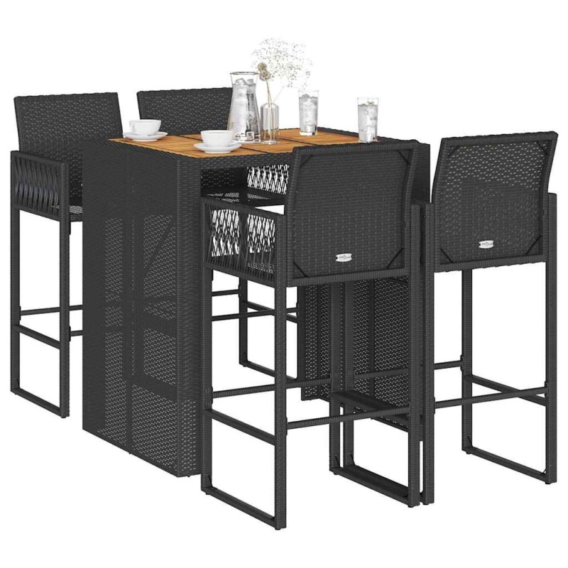 Ensemble de bar de jardin 5 pcs sans coussins noir poly rotin 620645620645