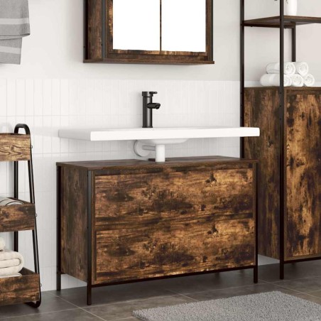 Meuble de salle de bain lavabo tiroirs chêne fumé 90x34,5x60 cm 620650620650