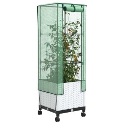 Jardinière de jardin avec couverture de serre et roues Blanc PP 620653620653