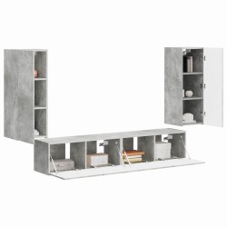 Ensemble de meuble TV mural 4 pcs Gris béton Bois d'ingénierie 620659620659