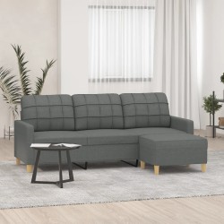 Canapé à 3 places avec repose-pieds Gris foncé 180 cm Tissu 620711620711