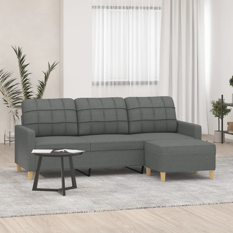 Canapé à 3 places avec repose-pieds Gris foncé 180 cm Tissu 620711620711
