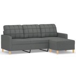 Canapé à 3 places avec repose-pieds Gris foncé 180 cm Tissu 620711620711