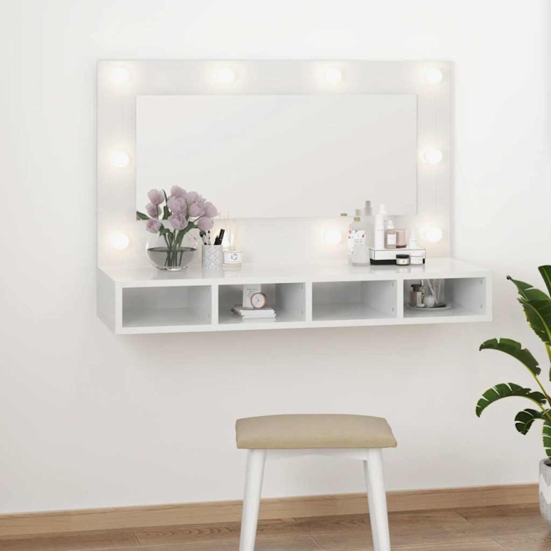 Armoire à miroir avec LED Blanc brillant 90x31,5x62 cm 620733620733