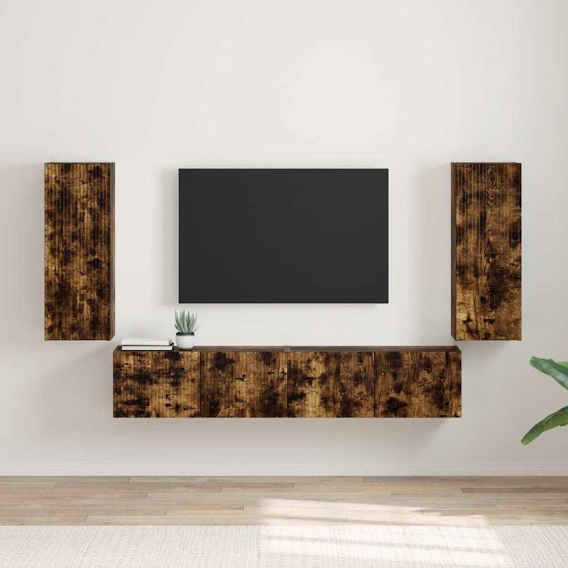 Meuble TV mural Montage mural 2 pcs Chêne fumé 30 x 31 x 80 cm 620751620751