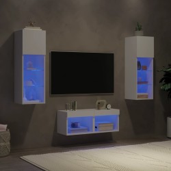Meuble TV muraux 4 pcs avec lumières LED blanc 620785620785